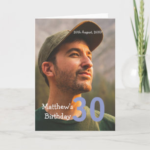 30. Geburtstag Name Foto Datum Mann Blau Weiß Karte