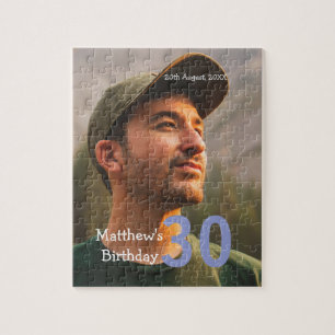 30. Geburtstag Name Foto Datum Mann Blau Weiß Puzzle