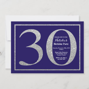 30. Geburtstag Navy Blau und Silber Glitter Einladung