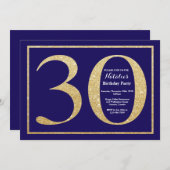 30. Geburtstag Navy Blue and Gold Glitzer Einladung (Vorne/Hinten)