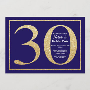 30. Geburtstag Navy Blue and Gold Glitzer Einladung