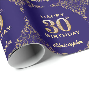 30. Geburtstag Navy Blue und Gold Glitzer Frame Geschenkpapier