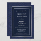 30. Geburtstag Navy Blue und Silver Dinner Einladung (Vorne/Hinten)