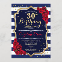30. Geburtstag - Navy White Stripes und Rote Rosen