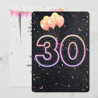 30. Geburtstag Neon Sign auf schwarze Einladung