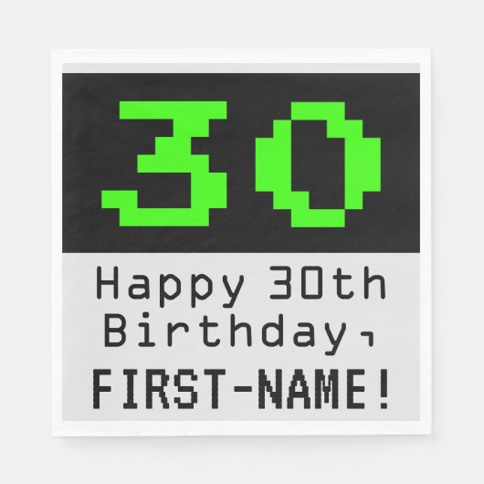30. Geburtstag - Nerdy / Geeky Style "30" & Name Serviette (Vorderseite)