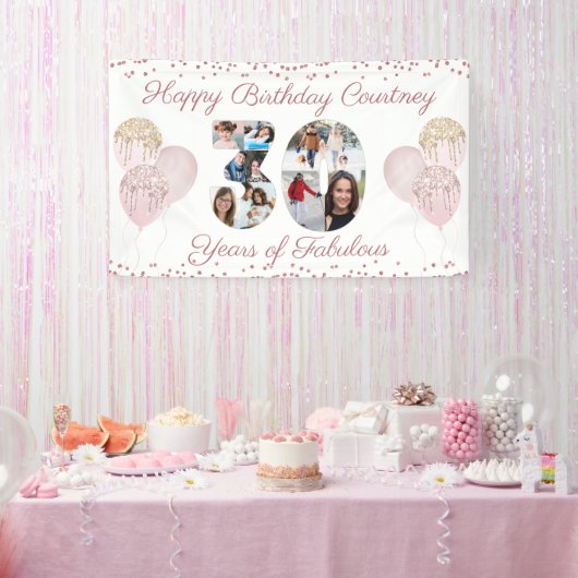 30. Geburtstag Nr. 30 Cutout 8 Foto Rose Gold Banner (Party)