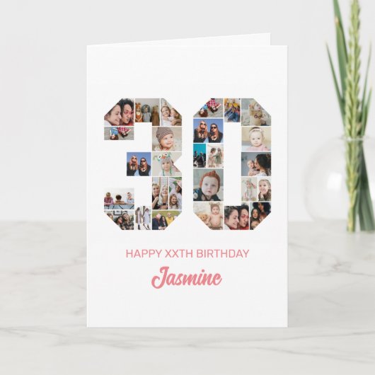 30. Geburtstag Nummer 30 FotoCollage Personalisier Karte (Vorderseite)