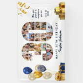 30. Geburtstag Nummer 30 Fotocollage Weiß Gold Banner (Vertikal)