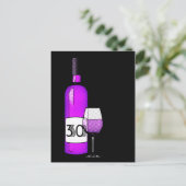 30. Geburtstag oder Jubiläum : Weinflasche & Glas Postkarte (Stehend Vorderseite)