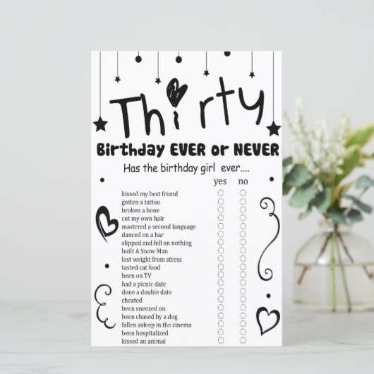 30. Geburtstag, oder nie Spiel (Stehend Vorderseite)
