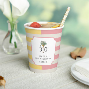 30. Geburtstag Palm Beach Pastell-Streifen Tropisc Pappbecher