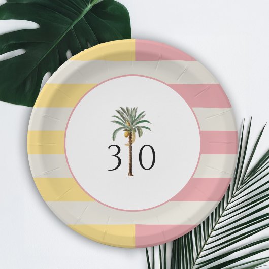 30. Geburtstag Palm Beach Tropische Pastellstreife Pappteller