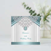 30. Geburtstag Party Aquamarin Blue White Diamonds Einladung (Stehend Vorderseite)