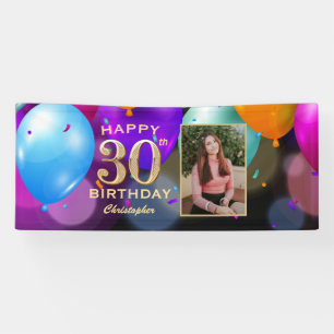 30. Geburtstag Party Black and Gold Balloons Foto Banner