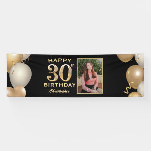 30. Geburtstag Party Black and Gold Balloons Foto Banner
