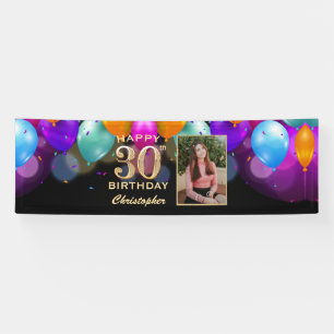 30. Geburtstag Party Black and Gold Balloons Foto Banner