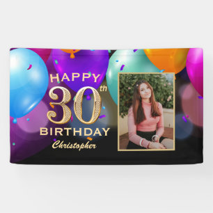 30. Geburtstag Party Black and Gold Balloons Foto Banner