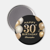 30. Geburtstag Party Black and Gold Balloons Magnet (Vorderseite/Rückseite)