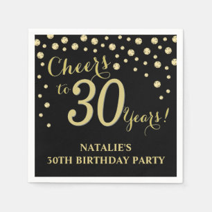 30. Geburtstag Party Black and Gold Diamond Napkin Serviette