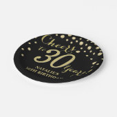 30. Geburtstag Party Black and Gold Diamond Pappteller (Schrägansicht)