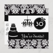 30. Geburtstag Party Black & White Damask Inviites Einladung (Vorne/Hinten)