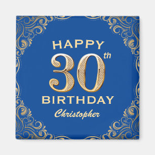 30. Geburtstag Party Blau und Gold Glitzer Rahmen Magnet