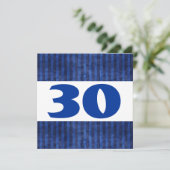 30. Geburtstag Party Blue Stripes Modern W867 Einladung (Stehend Vorderseite)