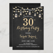 30. Geburtstag Party - Chalkboard Gold Einladung (Vorne/Hinten)