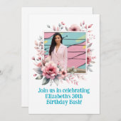 30. Geburtstag Party Custom Foto Blumenrahmen Einladung (Vorne/Hinten)