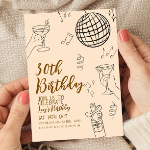 30. Geburtstag Party Disco Ball und Cocktails Einladung