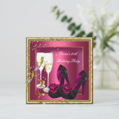 30. Geburtstag Party Dunkelrosa Goldschwarz Einladung (Stehend Vorderseite)