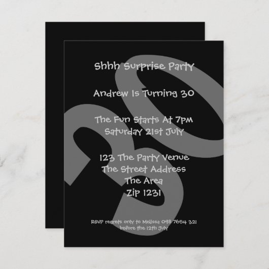 30. Geburtstag Party Einladung (Vorne/Hinten)