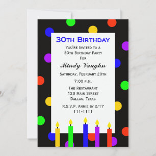 30. Geburtstag Party Einladung Kerzen und Punkte
