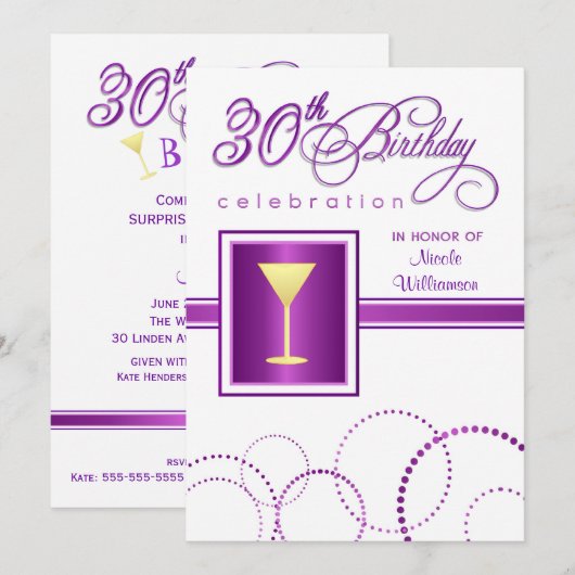 30. Geburtstag - Party Einladung mit Monogramm (Vorne/Hinten)