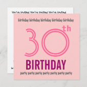 30. Geburtstag Party Einladung Template PINK (Vorne/Hinten)