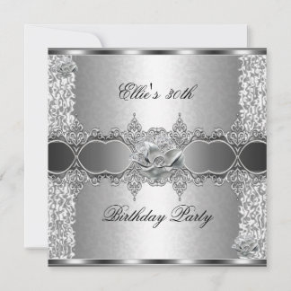 30. Geburtstag Party Elegant Silver Floral Jewel Einladung