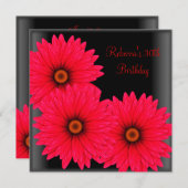 30. Geburtstag Party Elegante Schwarze Blume Einladung (Vorne/Hinten)