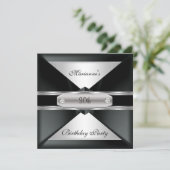 30. Geburtstag Party Elegantes Schwarzes Silber au Einladung (Stehend Vorderseite)