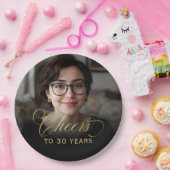 30. Geburtstag Party Foto Gold Script Cheers Pappteller (Party)