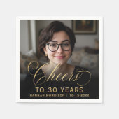 30. Geburtstag Party Foto Gold Script Cheers Serviette (Vorderseite)