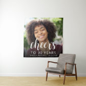 30. Geburtstag Party Foto White Script Cheers Wandteppich (Beispiel)