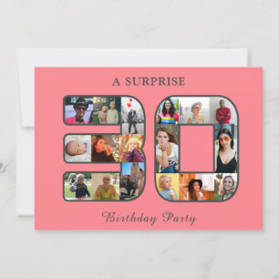30. Geburtstag Party FotoCollage Blush Pink Gray Einladung