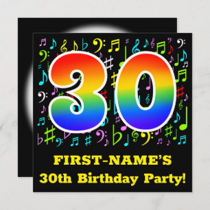 30. Geburtstag Party: Fun Music Symbols, Rainbow 3 Einladung