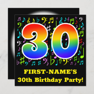 30. Geburtstag Party: Fun Music Symbols, Rainbow 3 Einladung