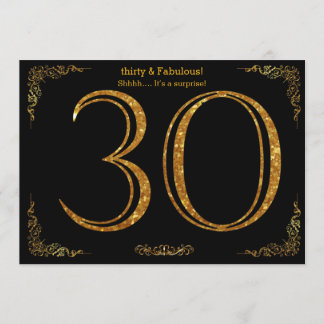 30. Geburtstag Party, Gatsby styl, Schwarz-Gold-Gl Einladung