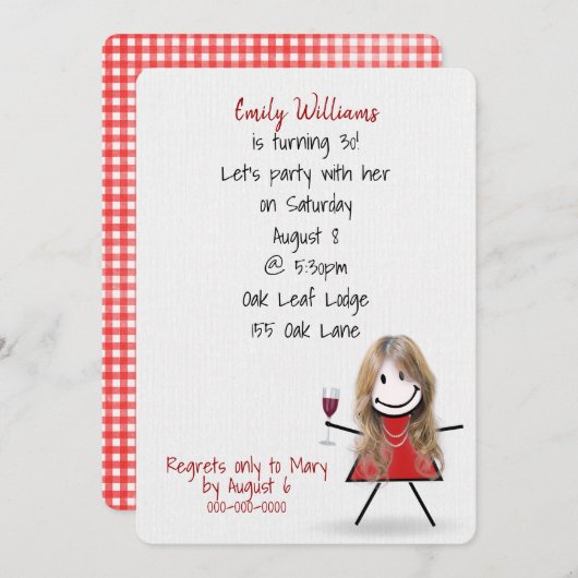 30. Geburtstag Party Girl with Wine Einladung (Vorne/Hinten)