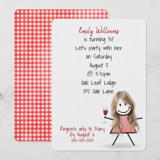 30. Geburtstag Party Girl with Wine Einladung (Vorne/Hinten)
