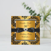 30. Geburtstag Party Gold Damask Silver Black Einladung (Stehend Vorderseite)