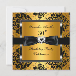30. Geburtstag Party Gold Damask Silver Black Einladung